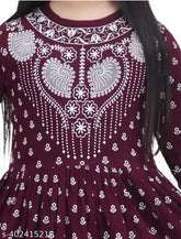 Maroon cotton blend three quarter sleeves party wear top & bottom set for kids